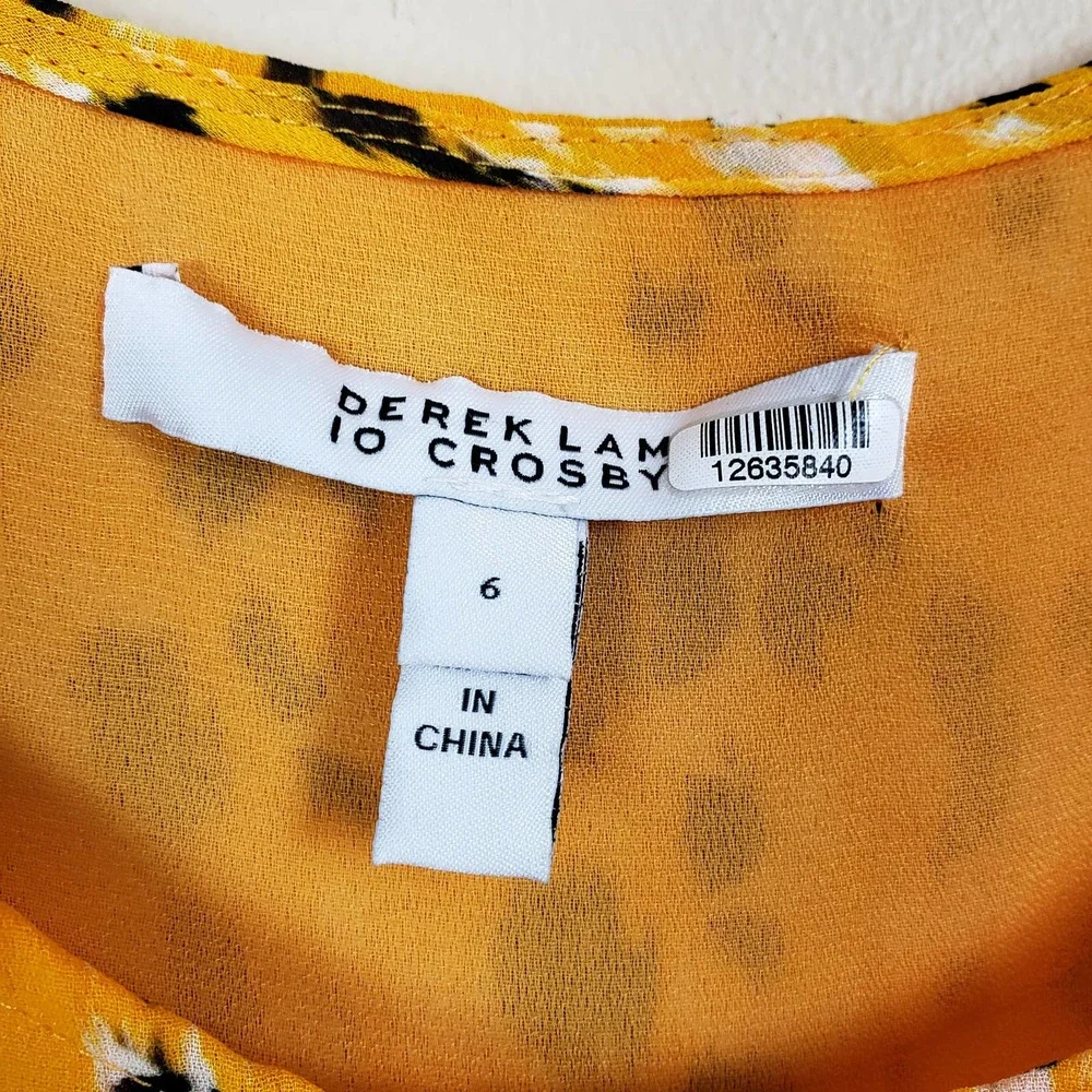 Derek Lam IO Crosby Ruffle Top Blouse Yellow Black Long Sleeve Size 6 - Picture 3 of 9